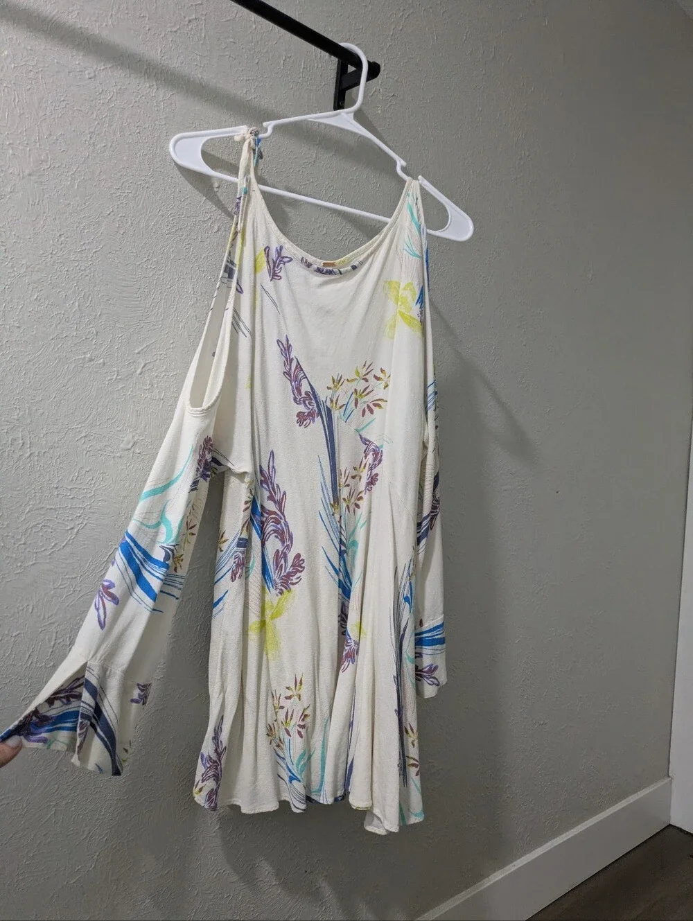 Free People Ivory Floral Cold-Shoulder Swing Dress